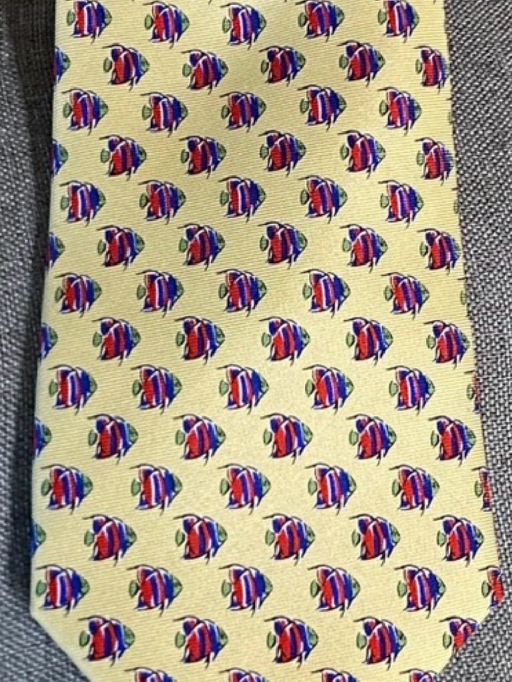 Ralph Lauren Silk Tie Fish Print | Cream Yellow Novelty | 3.4”